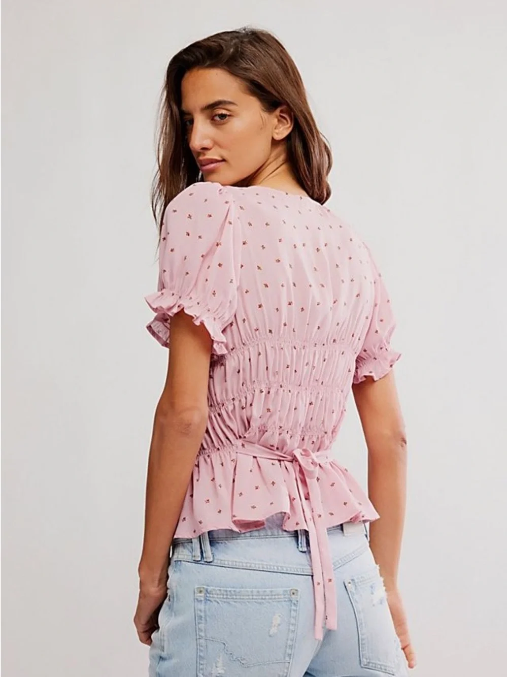 Free People Mauve Dot Smocked Crop Top